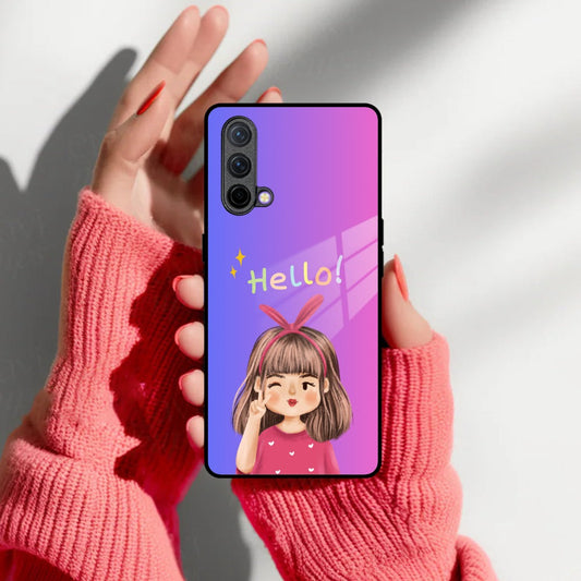 Cute Girl Hello Glass Case For OnePlus