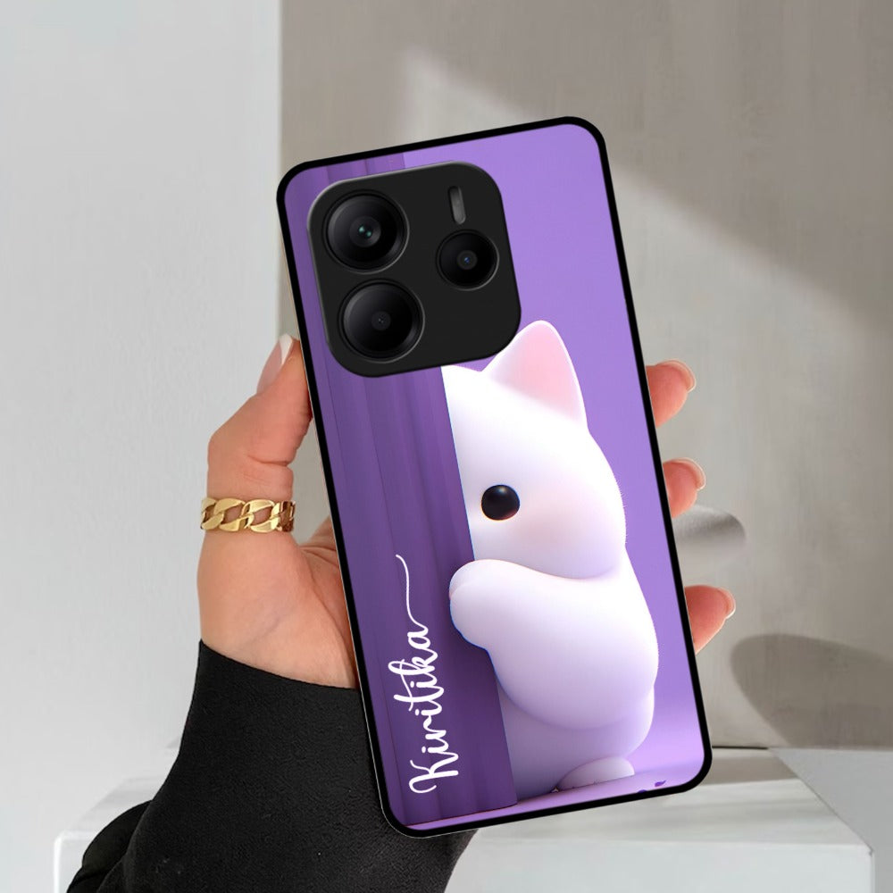 Cute Kitten Glossy Metal Case Cover For Redmi