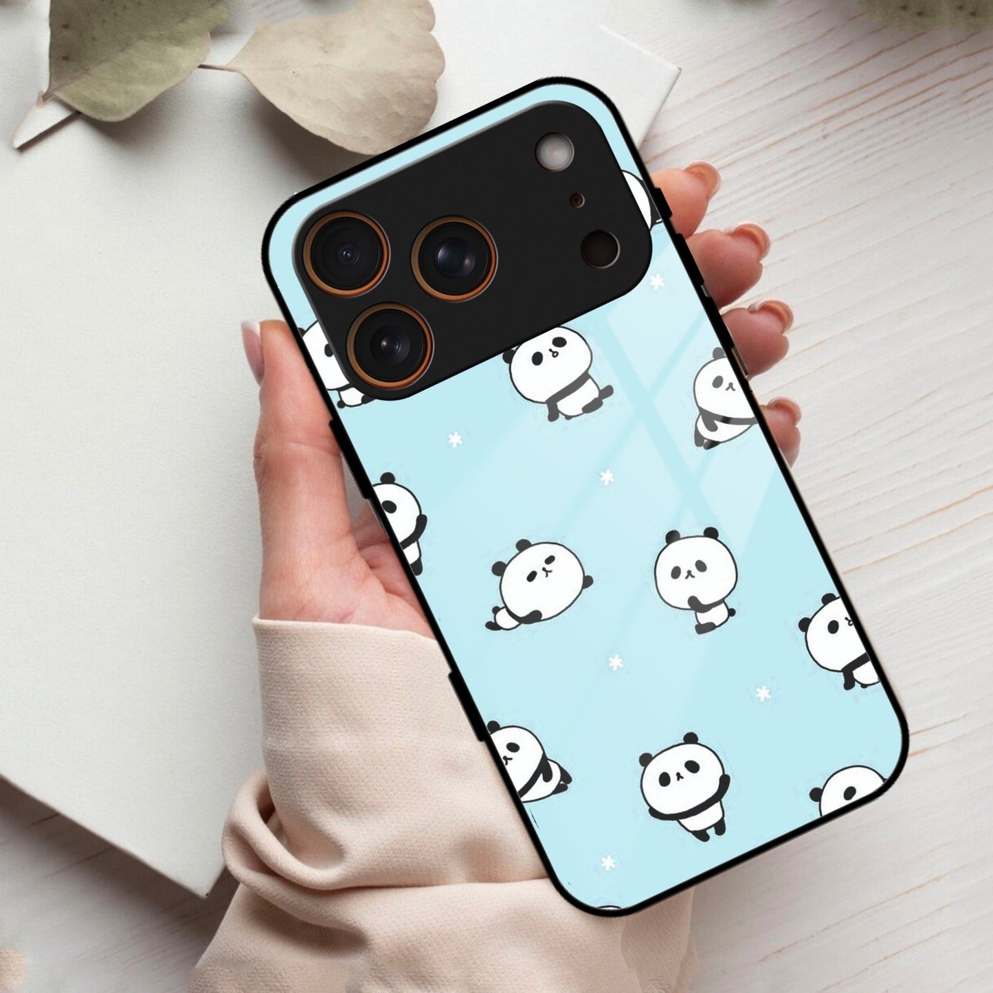 Cute Panda Blue Glass Case Cover For iPhone