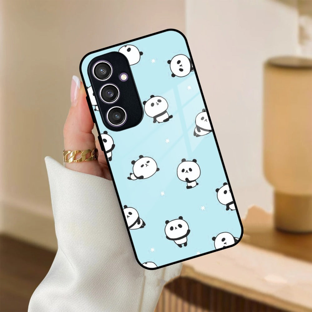 Cute Panda Blue Glass Case Cover For Samsung