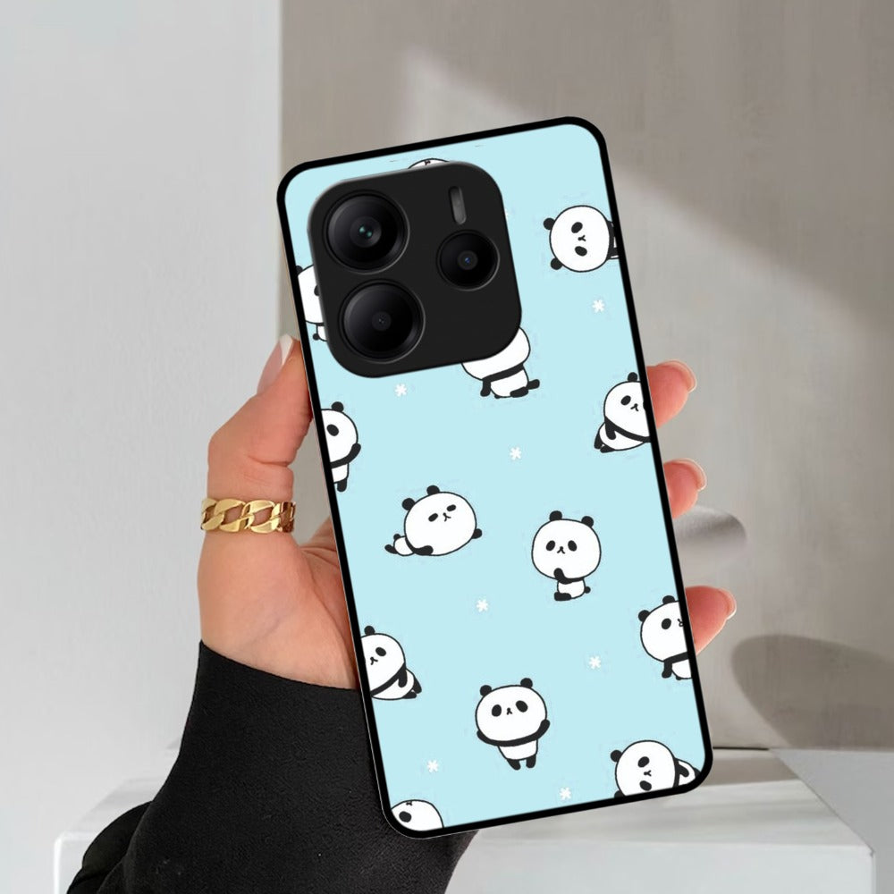 Cute Panda Blue Glossy Metal Case Cover For Redmi