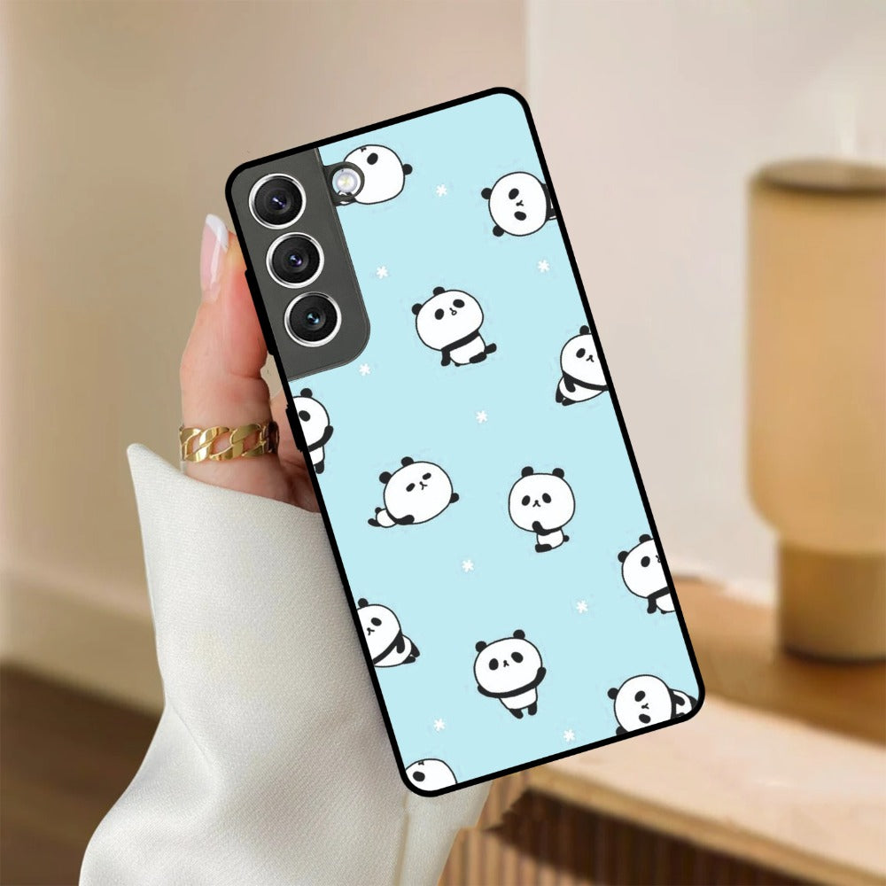 Cute Panda Blue Glossy Metal Case Cover For Samsung