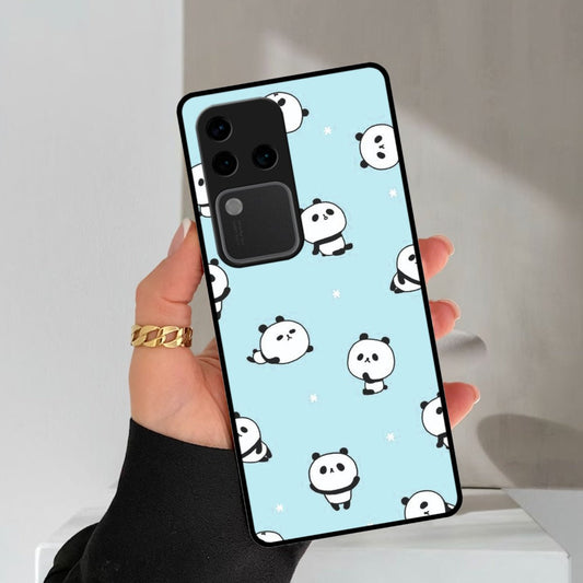 Cute Panda Blue Glossy Metal Case Cover For Vivo