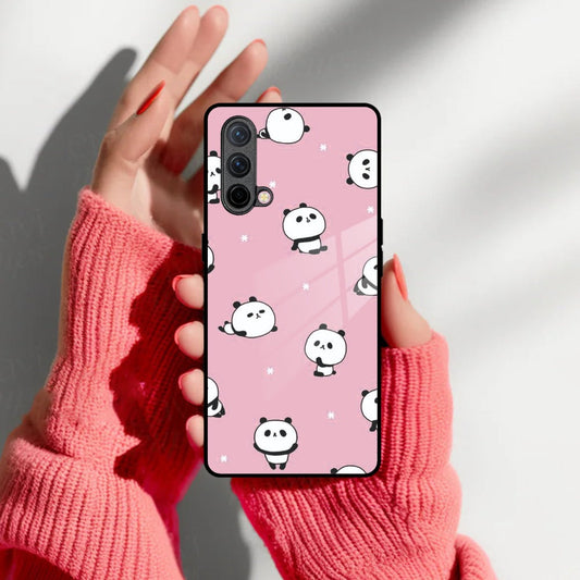 Cute Panda Pink Glass Case Cover For Oneplus