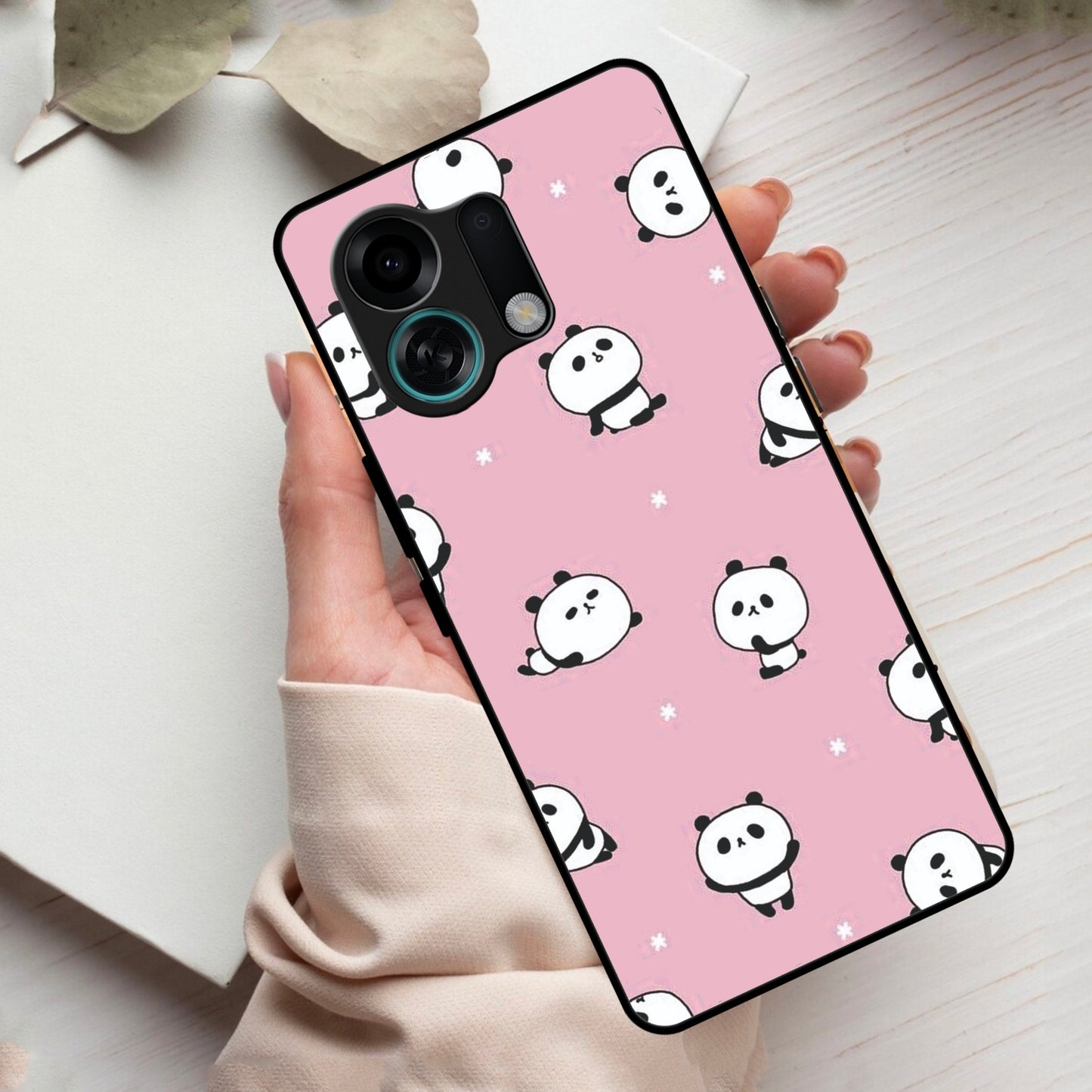 Cute Panda Pink Glass Case Cover For Oppo