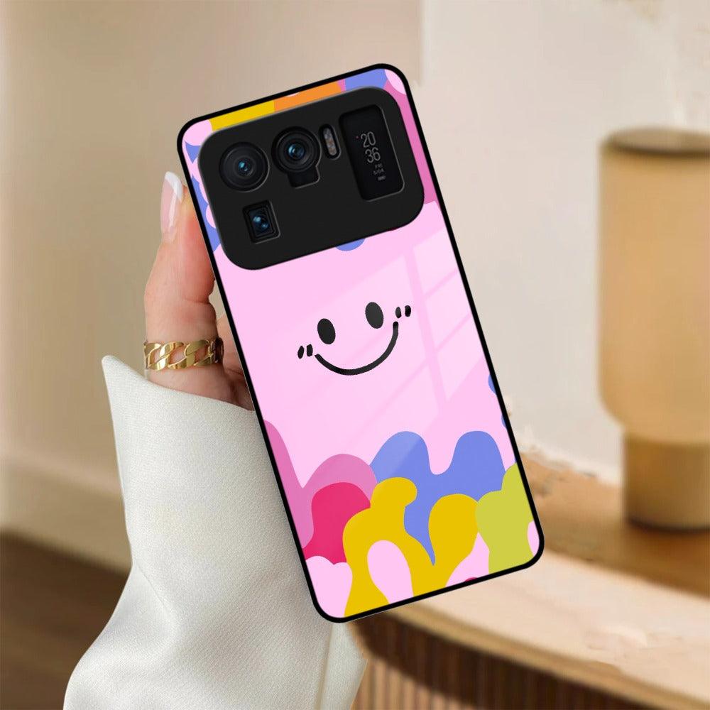 Cute Pink Smiley Multicolor Glass Case For Redmi 12 4G - ShopOnCliQ