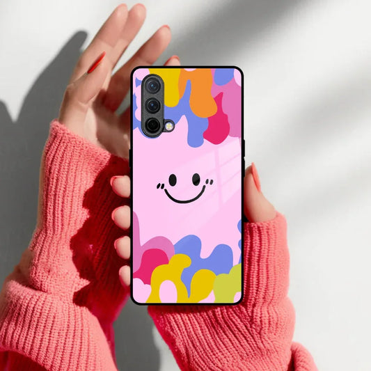 Cute Pink Smiley Multicolor Glass Case For OnePlus - ShopOnCliQ