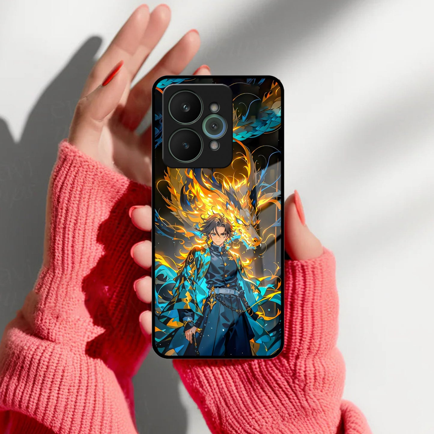 Fire Soul Tanjiro Glass Case Cover For Realme