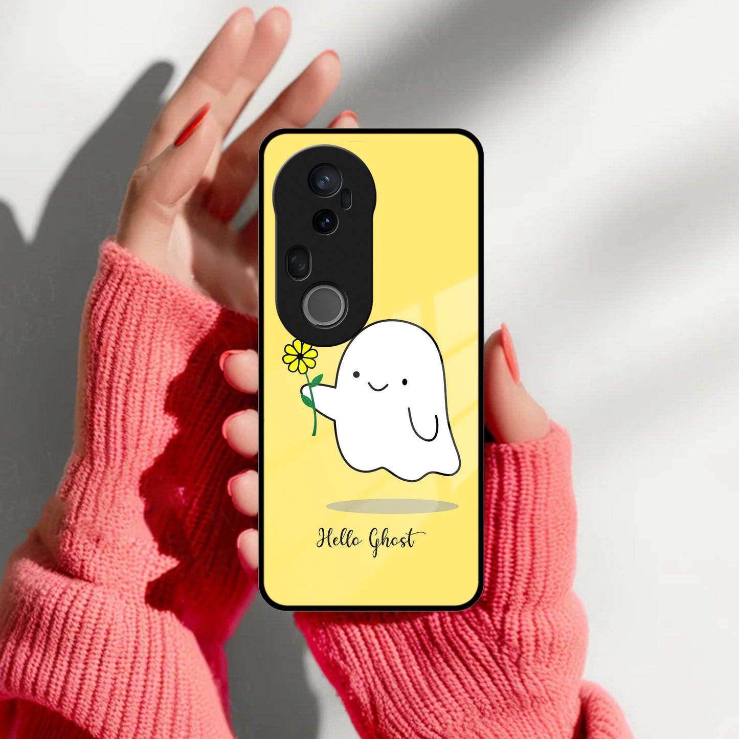 Ghost With Flower Glass Case Cover For Vivo