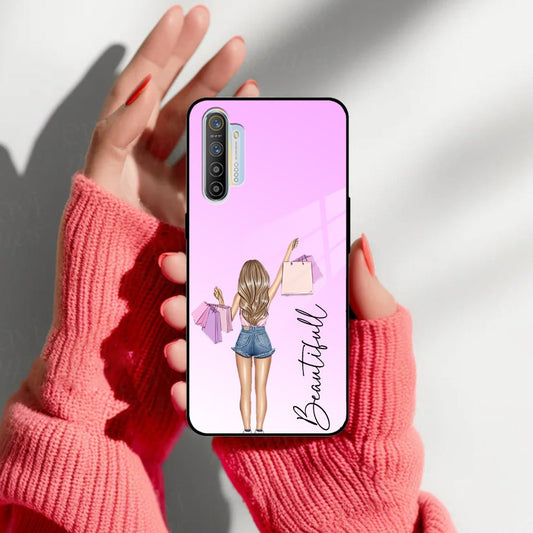 Girl With Bag Customize Name Glass Case For Realme/Narzo