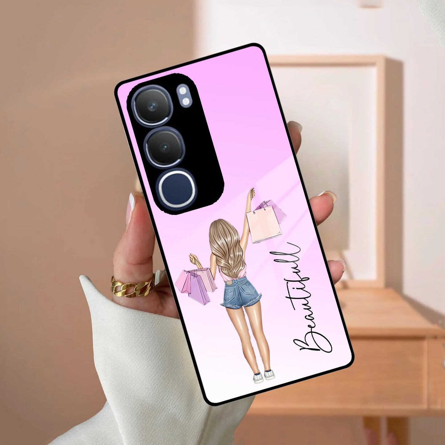 Girl With Bag Customize Name Glass Case For Vivo - ShopOnCliQ