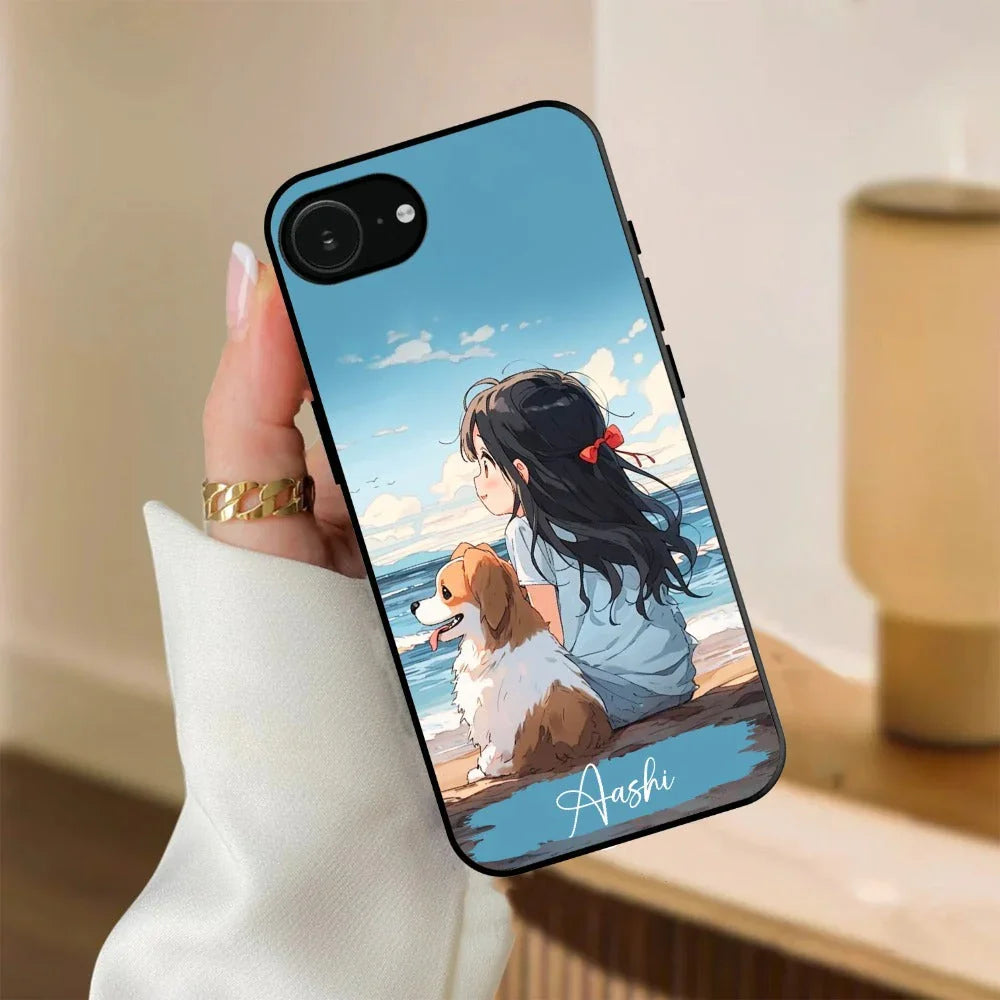 Girl With Dog Glossy Metal Case Cover For iPhone - ShopOnCliQ