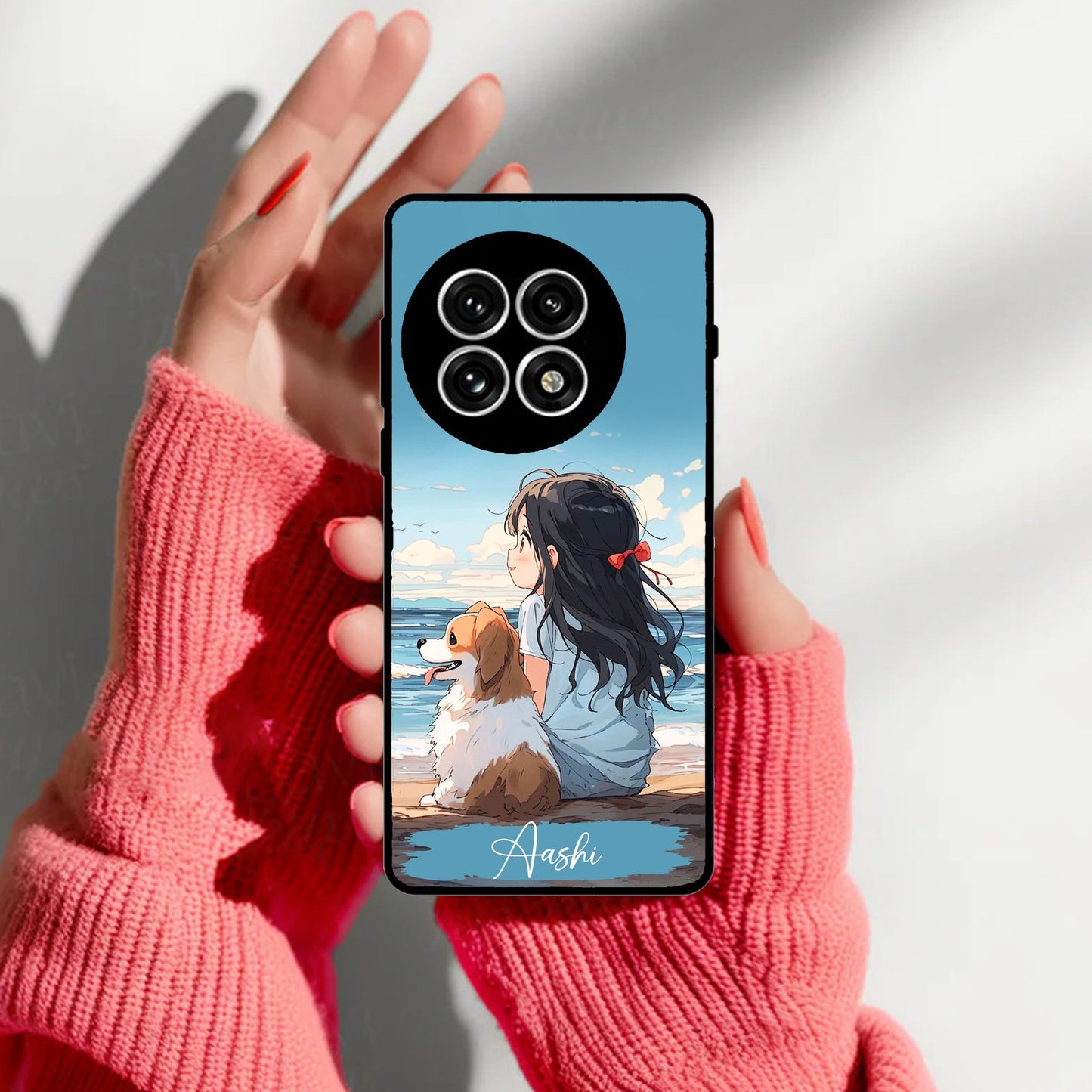 Girl With Dog Glossy Metal Case Cover For OnePlus