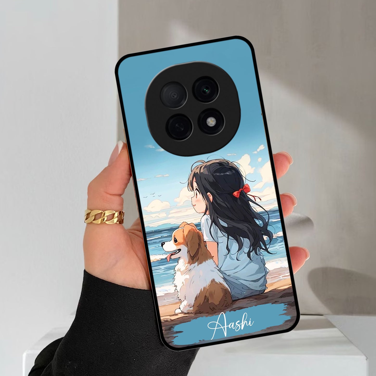 Girl With Dog Glossy Metal Case Cover For Oppo