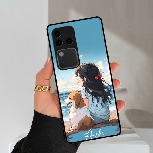 Girl With Dog Glossy Metal Case Cover For Vivo