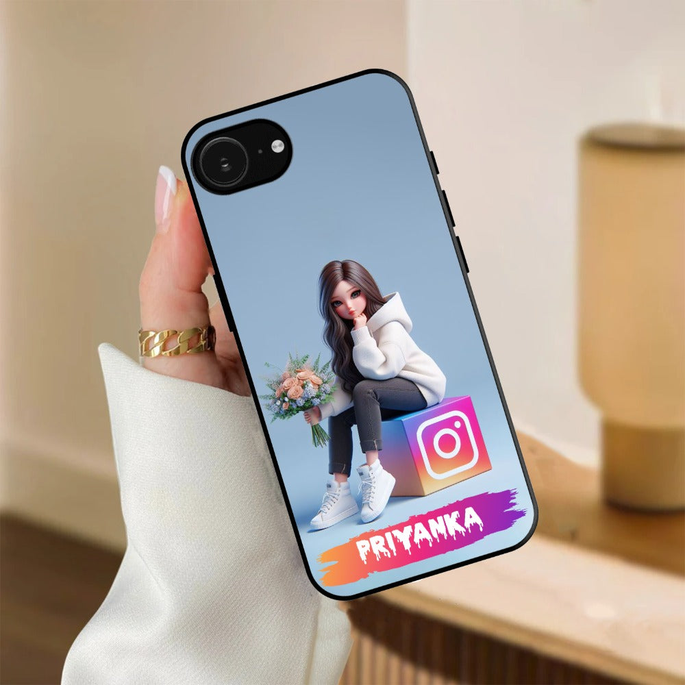 Girl With Flower Glossy Metal Case Cover For iPhone