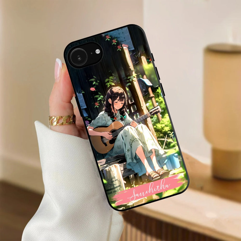 Guitar Girl Glossy Metal Case Cover For iPhone