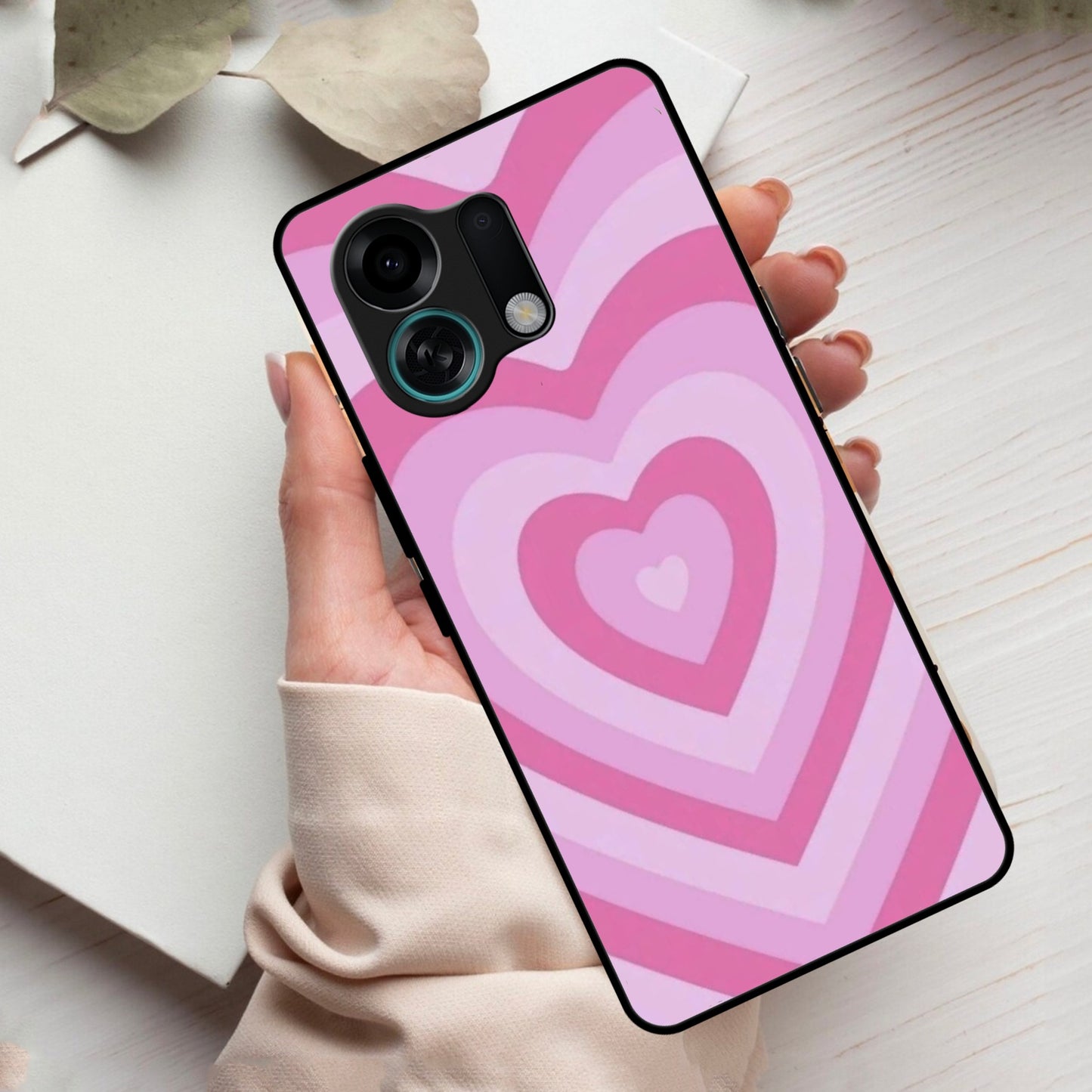 Latte Love Patter Glass Case Cover - Pink For Oppo