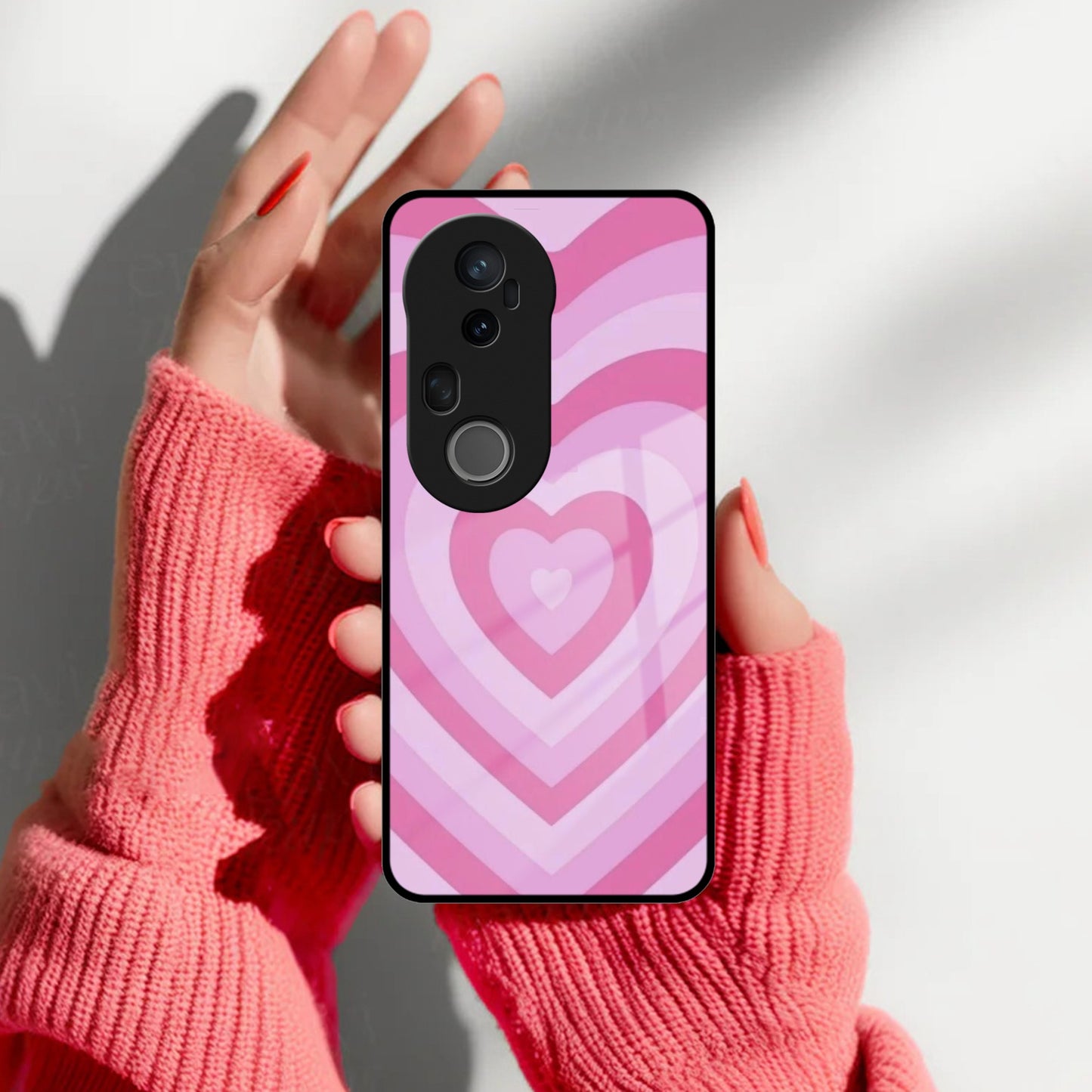 Latte Love Patter Glass Case Cover - Pink For Vivo