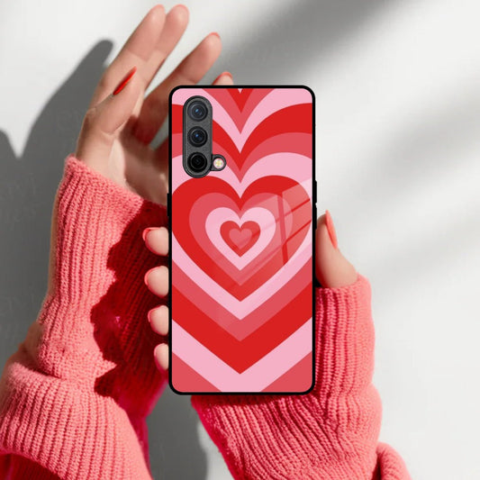 Latte Love Patter Glass Case Cover - Red For OnePlus