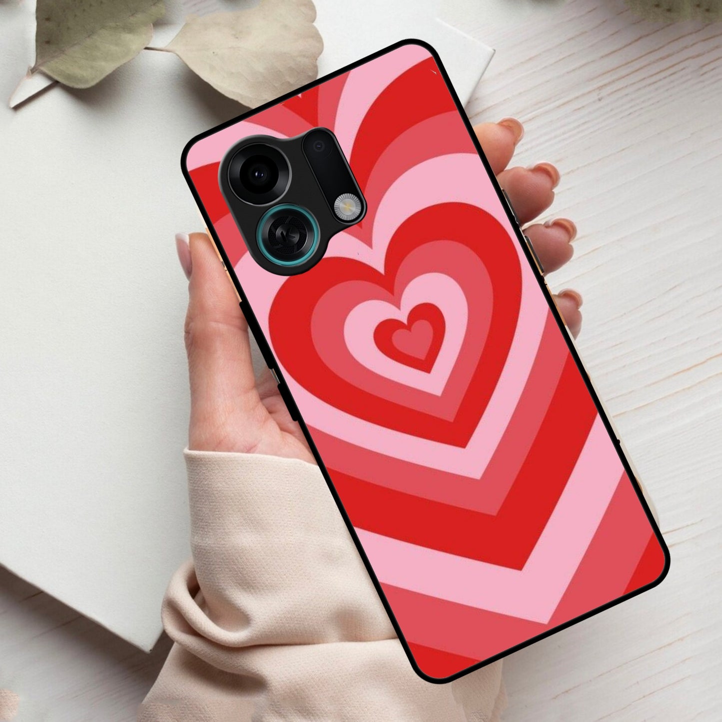 Latte Love Patter Glass Case Cover - Red For Oppo