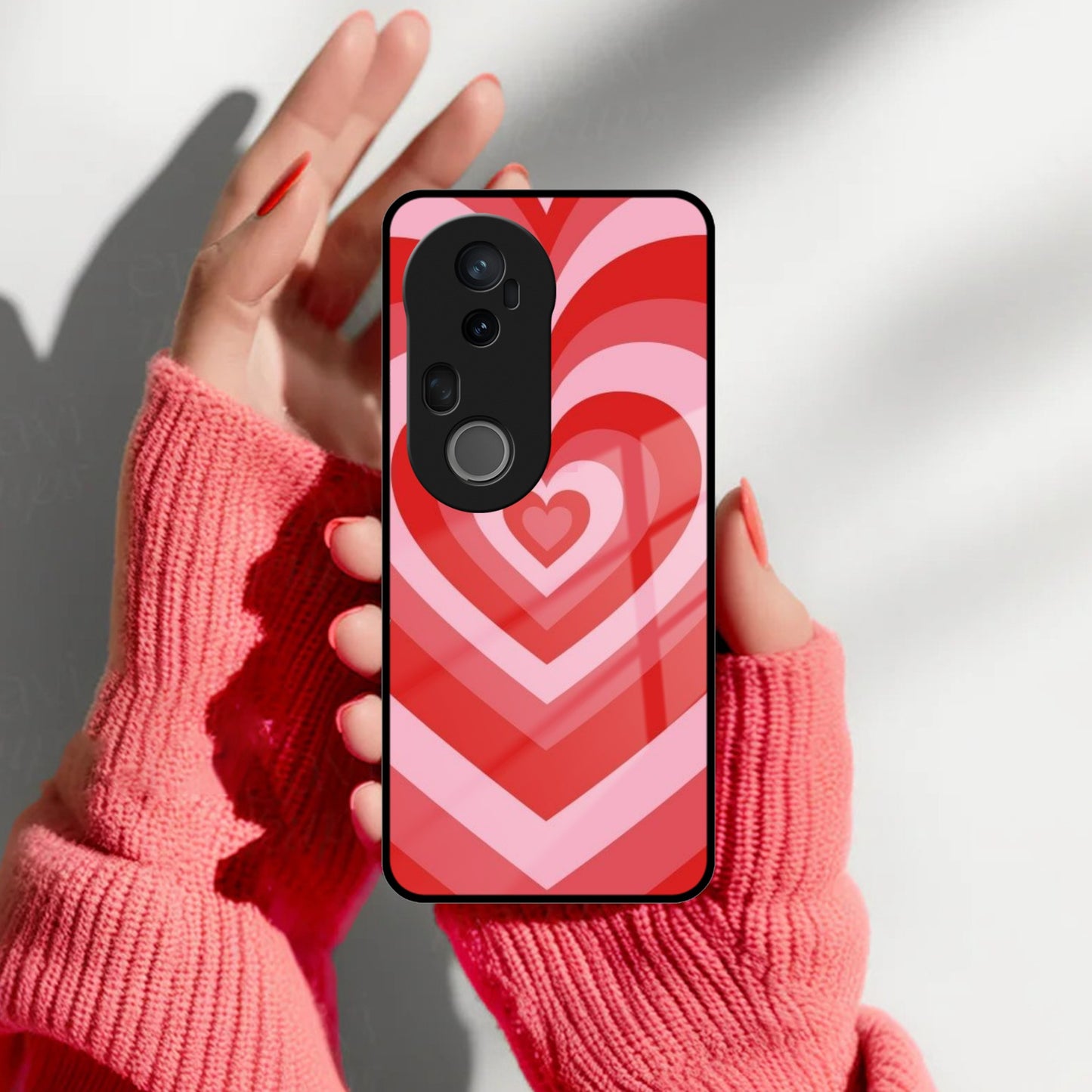 Latte Love Patter Glass Case Cover - Red For Vivo