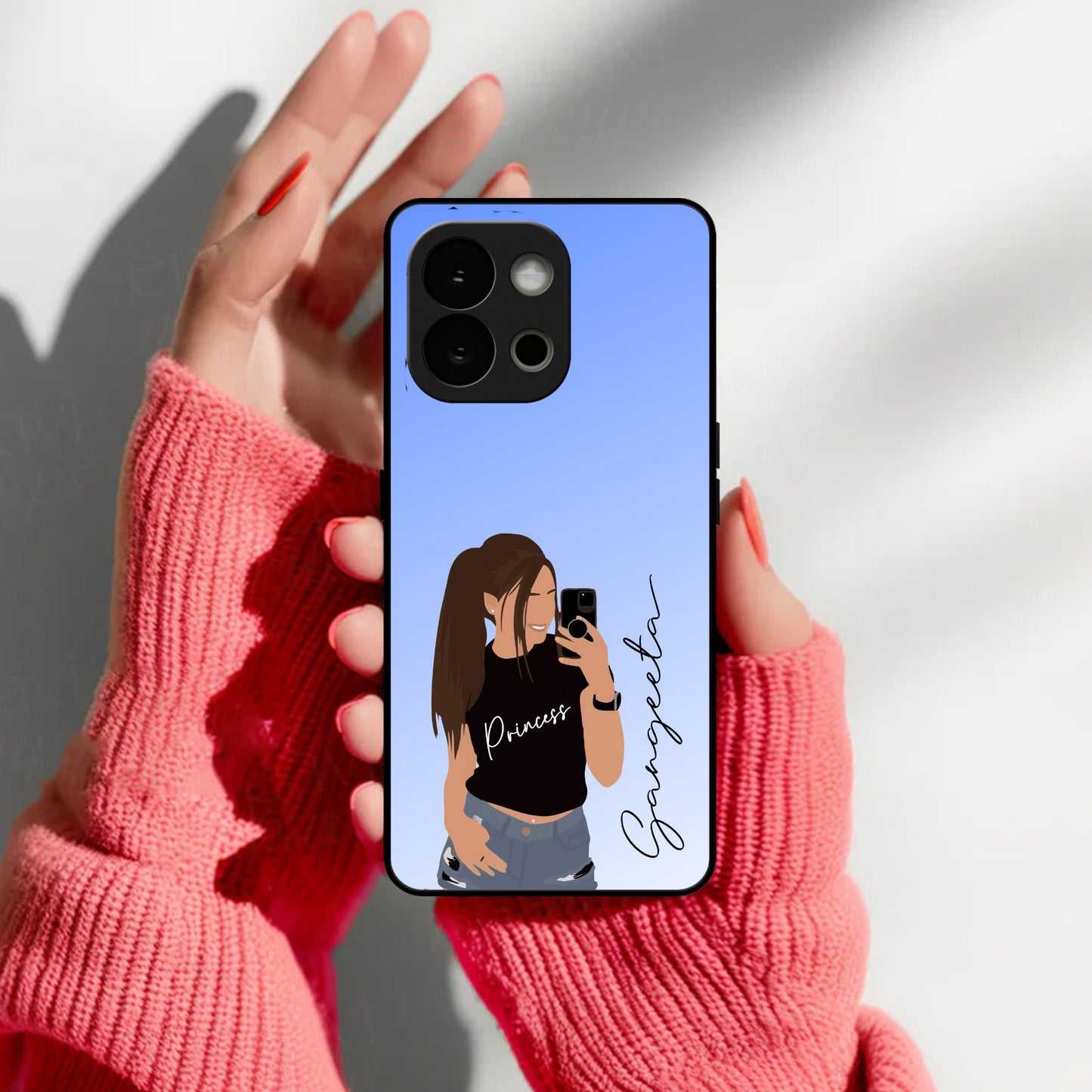 Mobile Girl Glass Case Cover For OnePlus