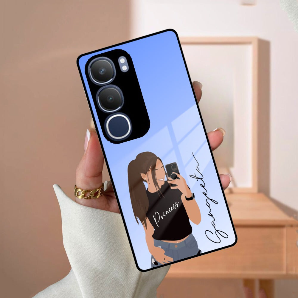 Mobile Girl Glass Case For Vivo