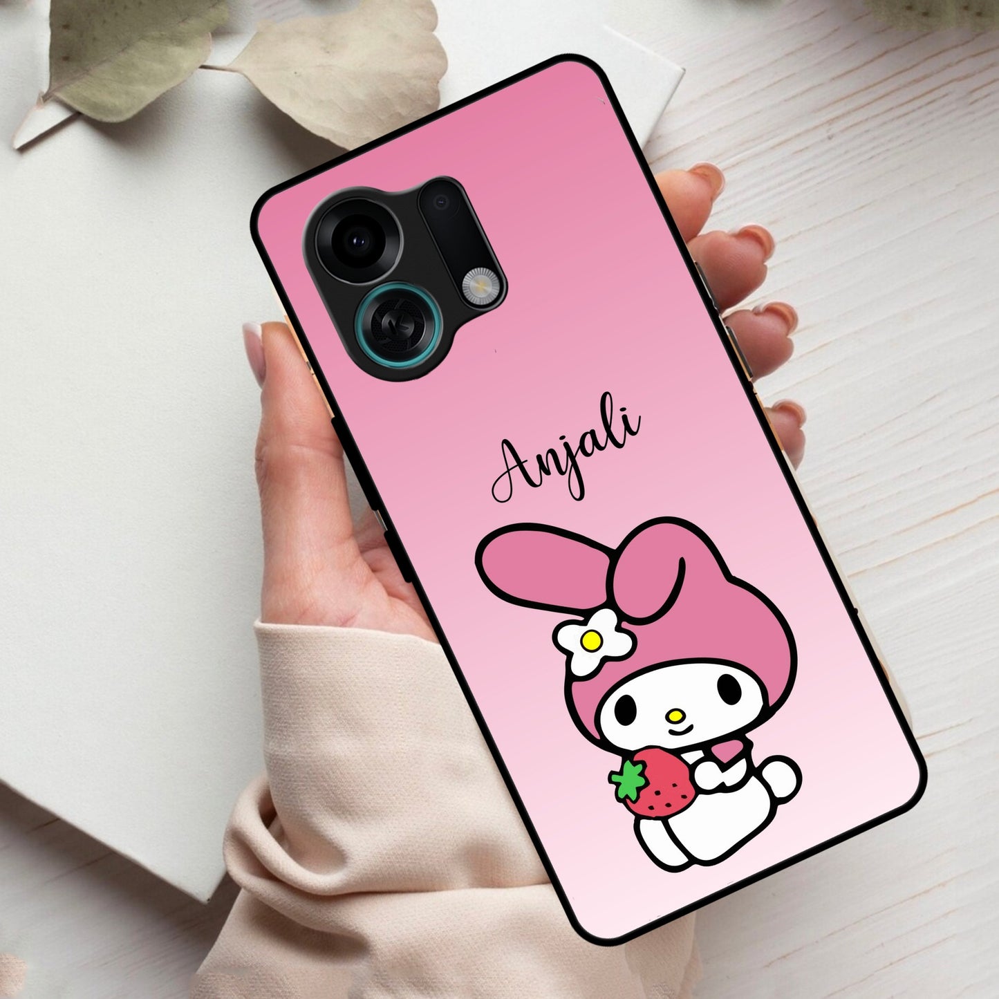 Pink Bunny Glass Case Cover For Oppo