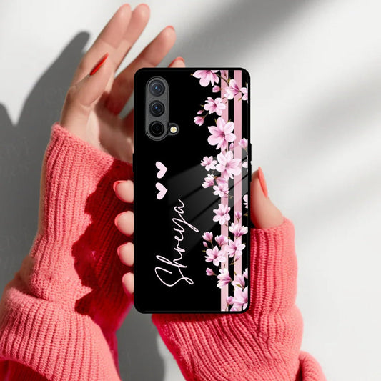 Pink Floral Customize Glass Case Cover For Oneplus