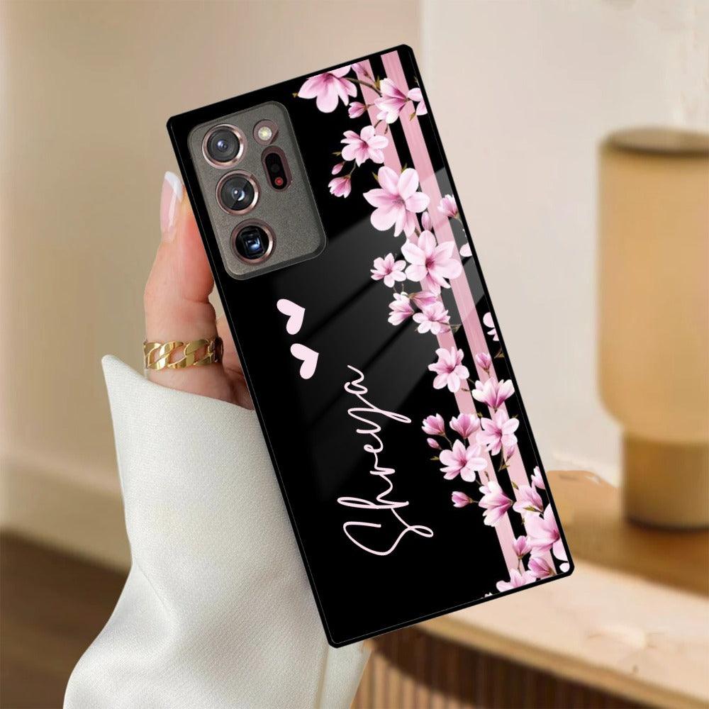 Pink Floral Customize Glass Case Cover For Samsung