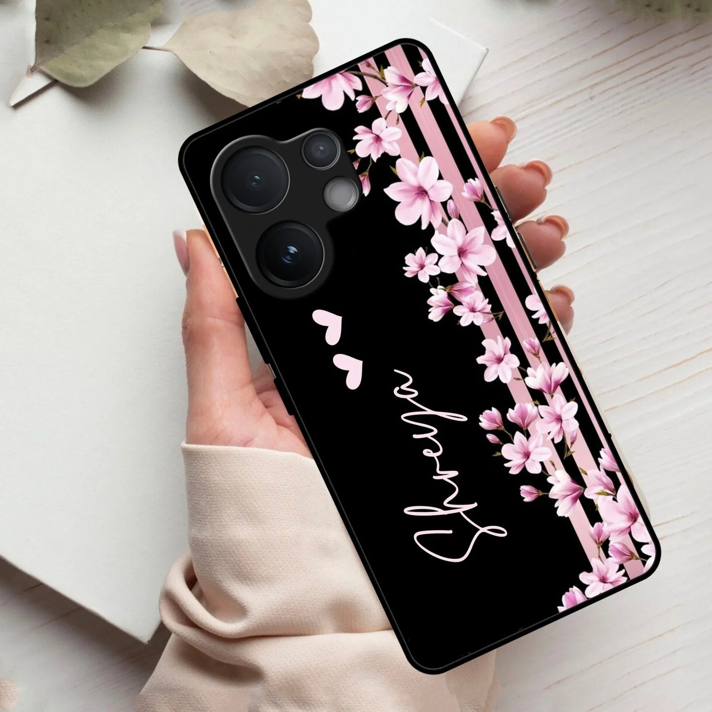 Pink Floral Customize Glass Case Cover For Vivo - ShopOnCliQ