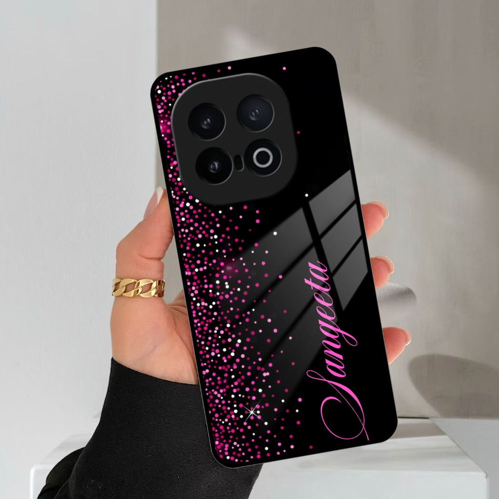Pink Glitter Customize Glass Case Cover For iQOO