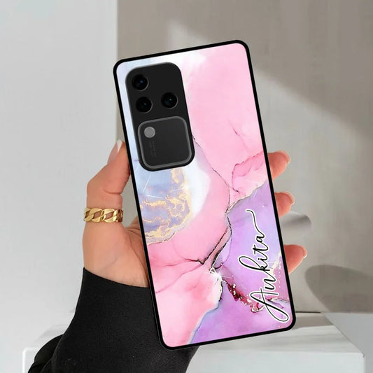 Pink Marble Glossy Metal Case Cover For Vivo - ShopOnCliQ