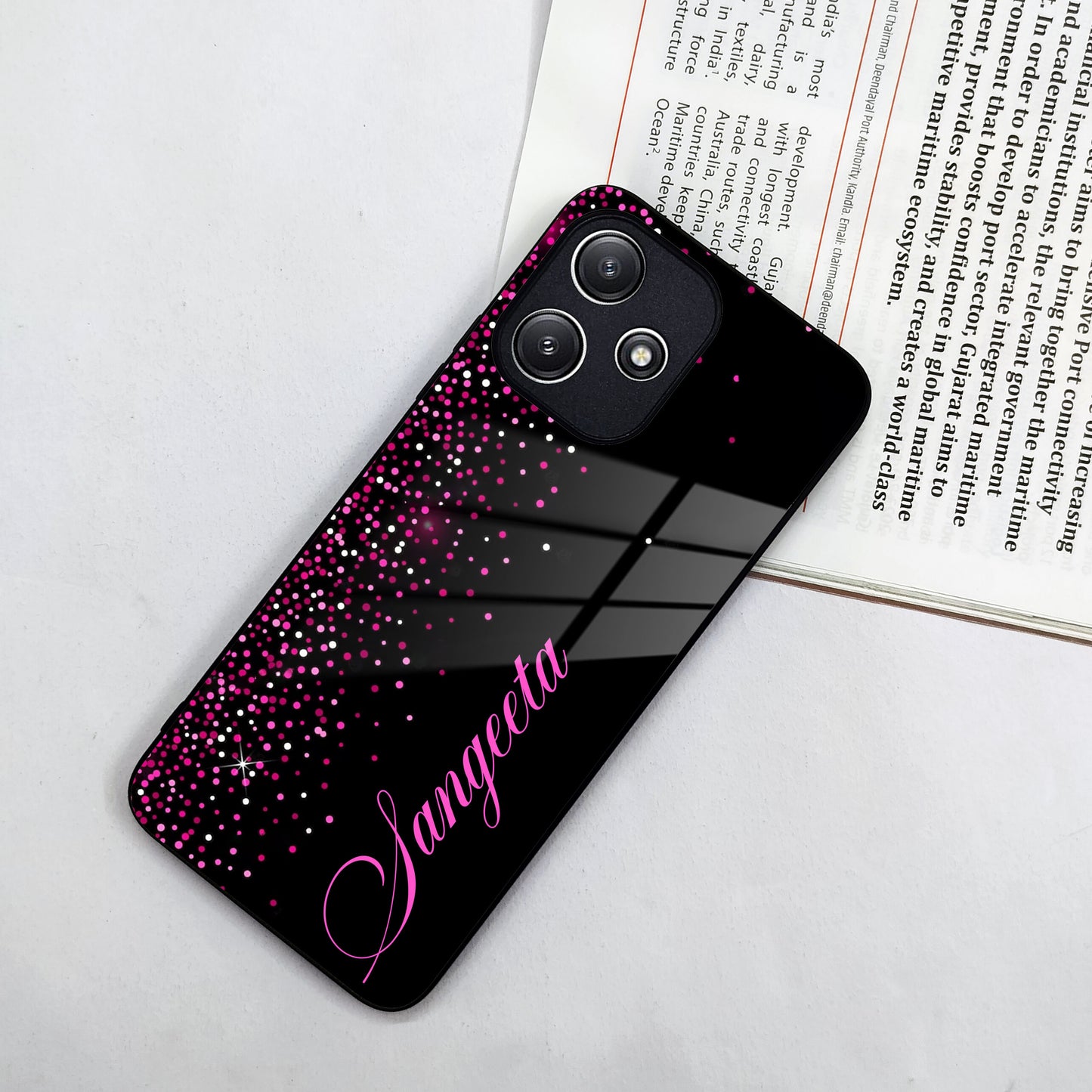Pink Glitter Customize Glass Case Cover For Poco