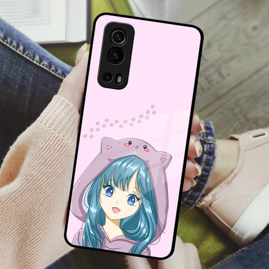 Purple Aesthetic Girl With Cat Phone Glass Case Cover For Vivo - ShopOnCliQ