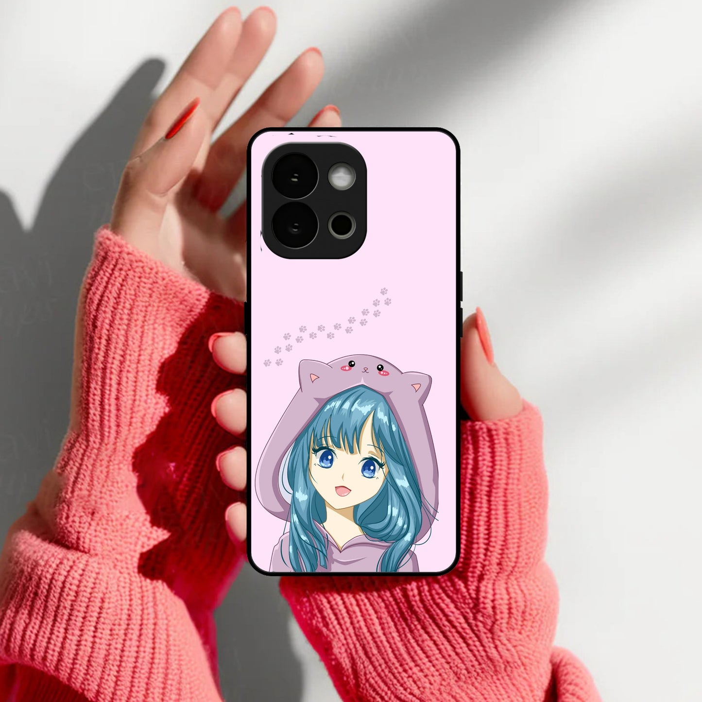 Purple Aesthetic Girl With Cat Phone Glass Case Cover For OnePlus