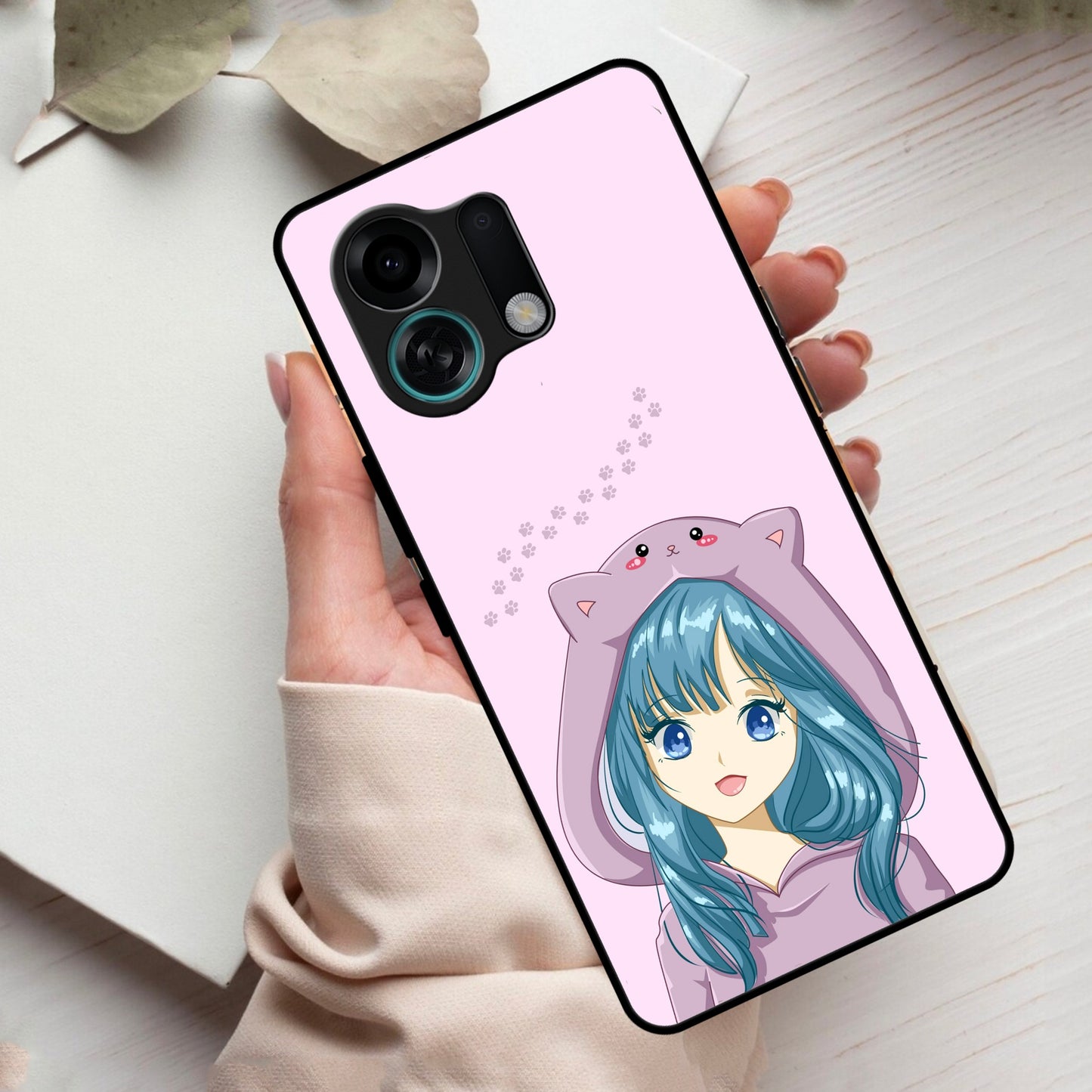 Purple Aesthetic Girl With Cat Phone Glass Case Cover For Oppo