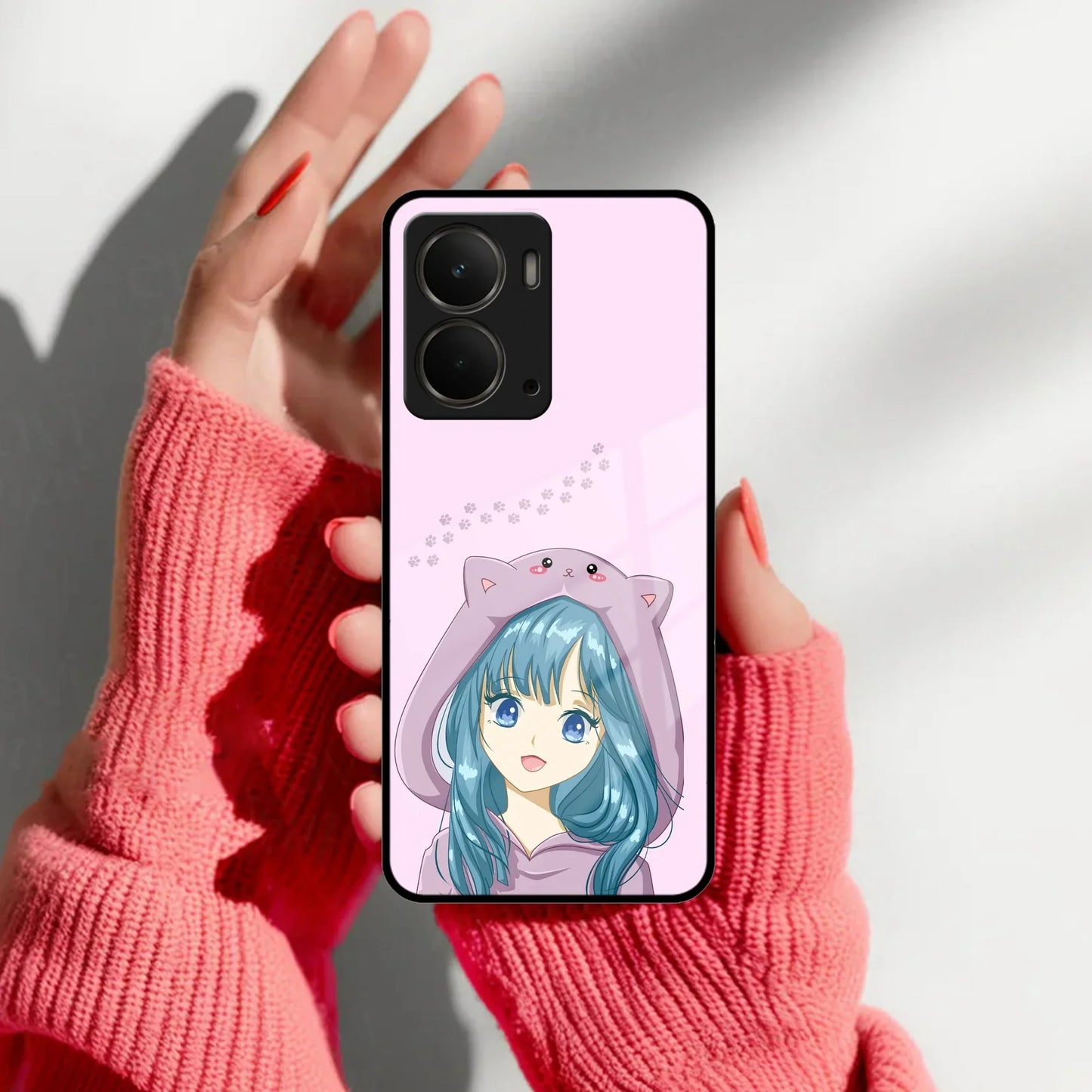 Purple Aesthetic Girl With Cat Phone Glass Case Cover For Realme/Narzo - ShopOnCliQ