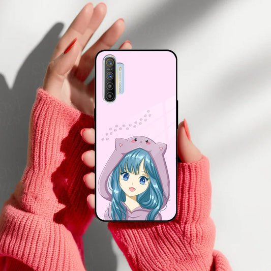 Purple Aesthetic Girl With Cat Phone Glass Case Cover For Realme/Narzo