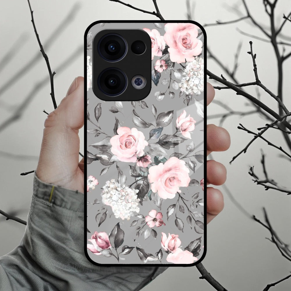 Retro Floral Glossy Glass Case Cover V2 For Oppo