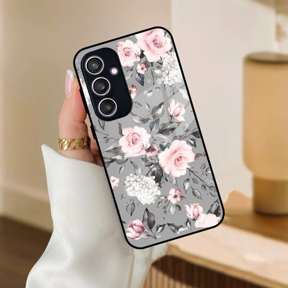 Retro Floral Glossy Glass Case Cover V2 For Samsung