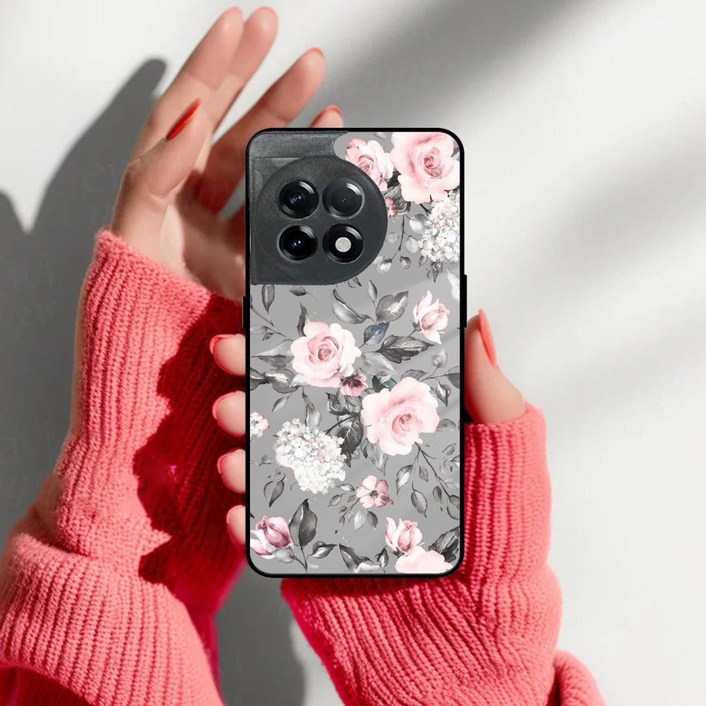 Retro Floral Glossy Glass Case Cover V2 For Oneplus