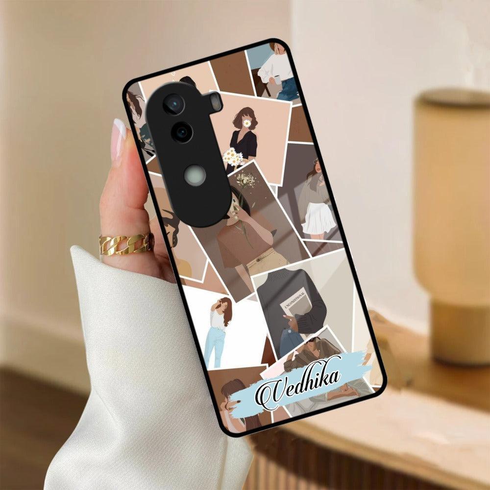 Selfie Girl Collage Glass Case Cover For iQOO