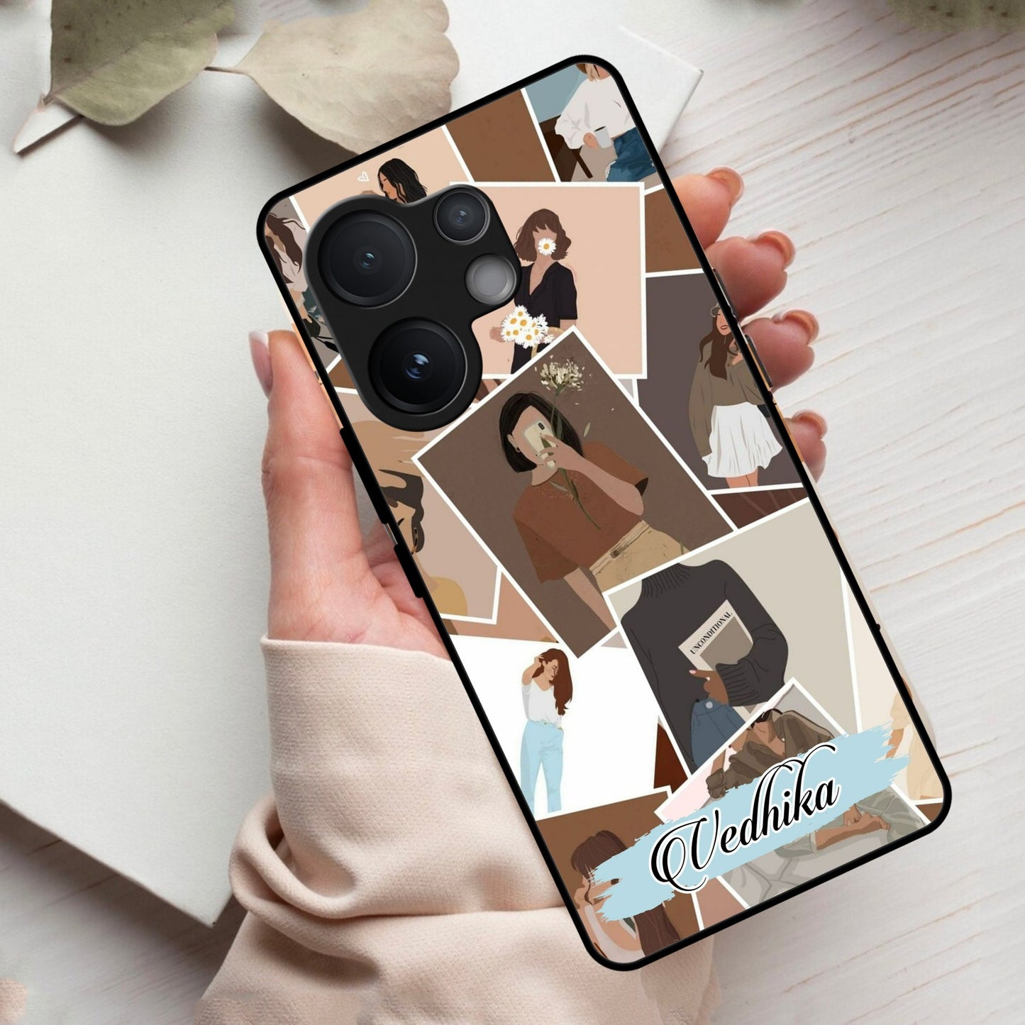 Selfie Girl Collage Glass Case Cover For Vivo