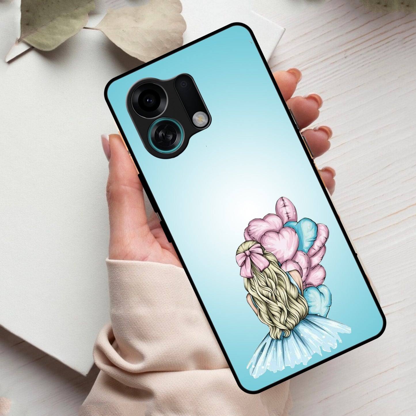 Styles Girl With Balloon Glass Case For Oppo