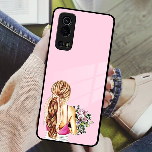 Styles Girl With Flower Glass Case For Vivo
