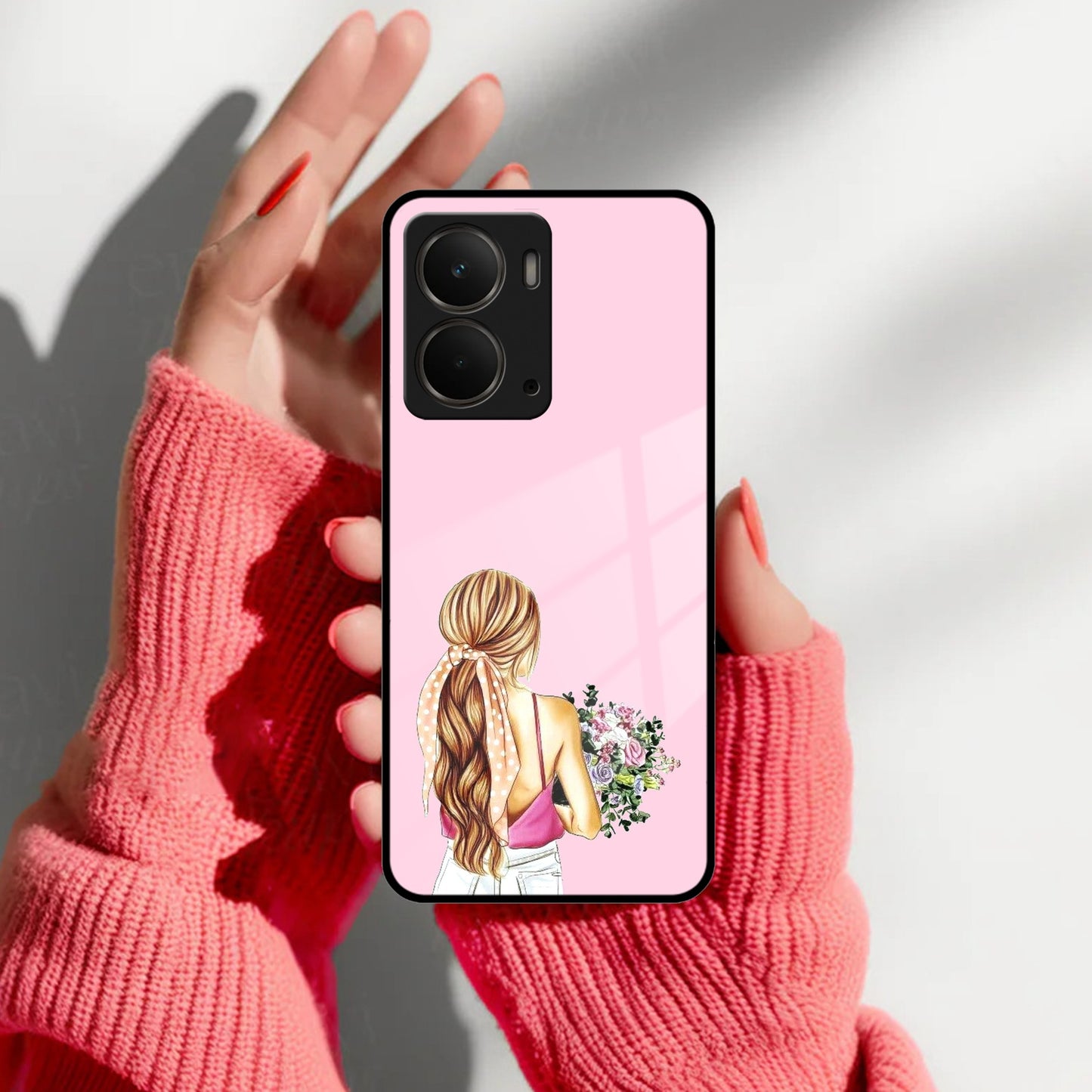 Styles Girl With Flower Glass Case For Realme/Narzo