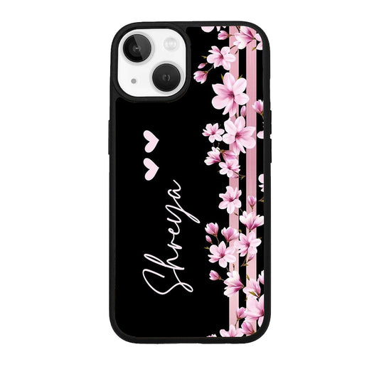 Pink Floral Glossy Metal Case Cover For iPhone