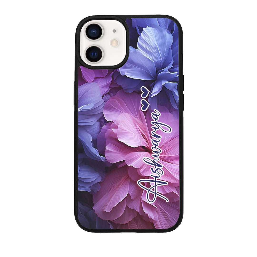Pink & Purple Floral Glossy Metal Case Cover For iPhone